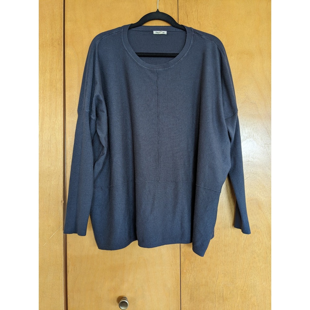 Tea N Rose Navy Blue Oversized Crewneck Sweater Exposed Seam Lightweight Large